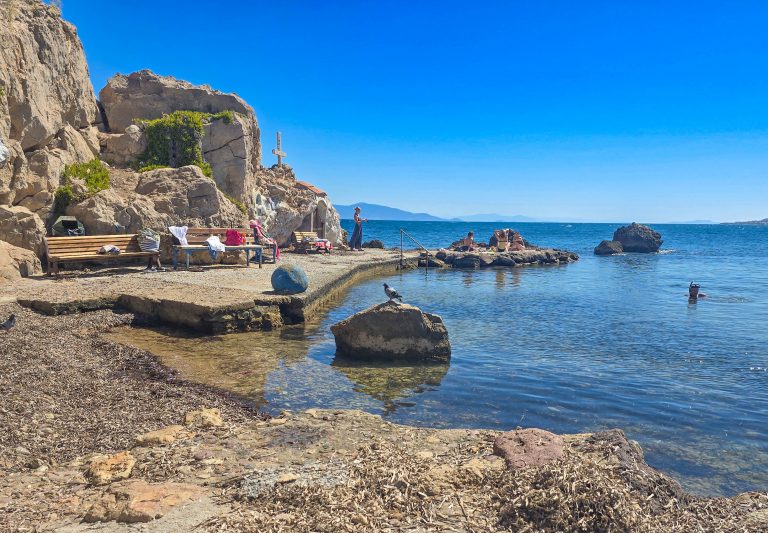 View of swimming spot at Apelli Cove, Mytilene
