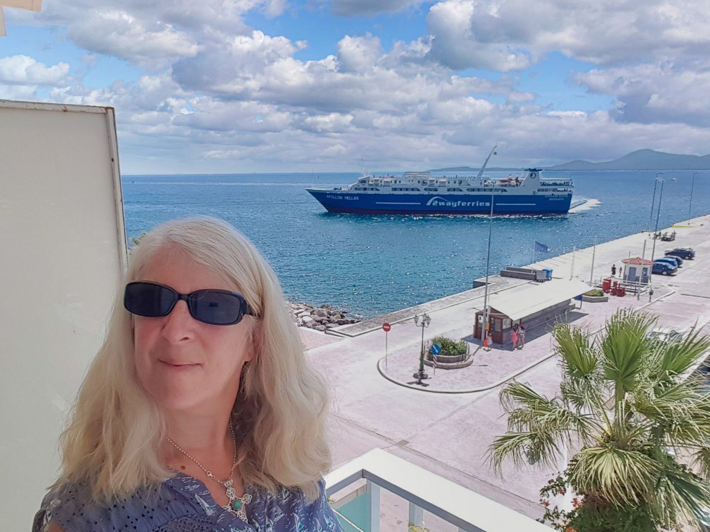 View of the ferry that calls into Methana on the way back to Piraeus
