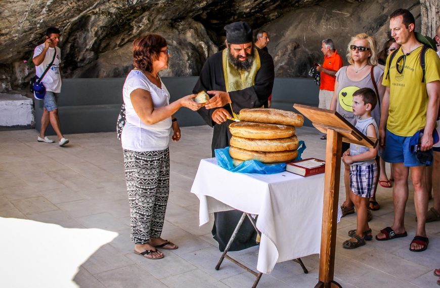 A church service in the Caves of Antiparos
