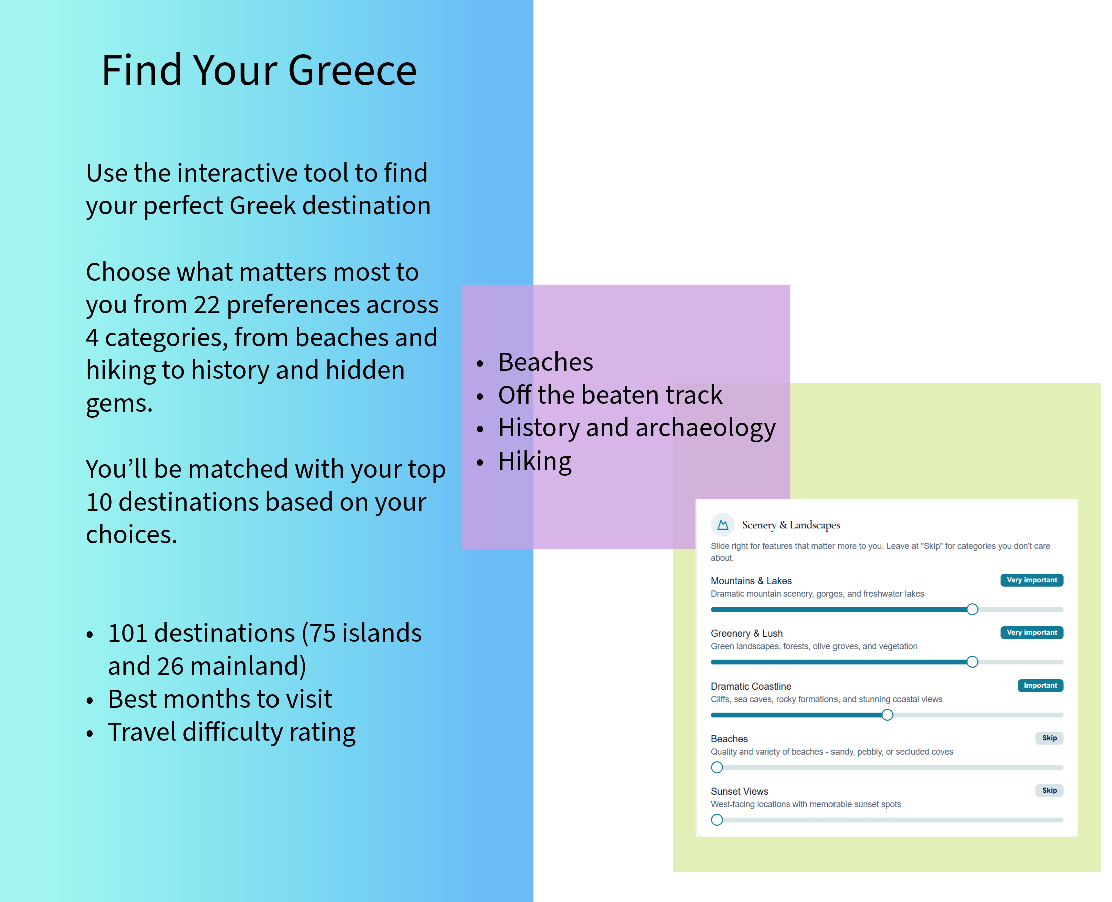 Find Your Greece interactive destination matching tool
