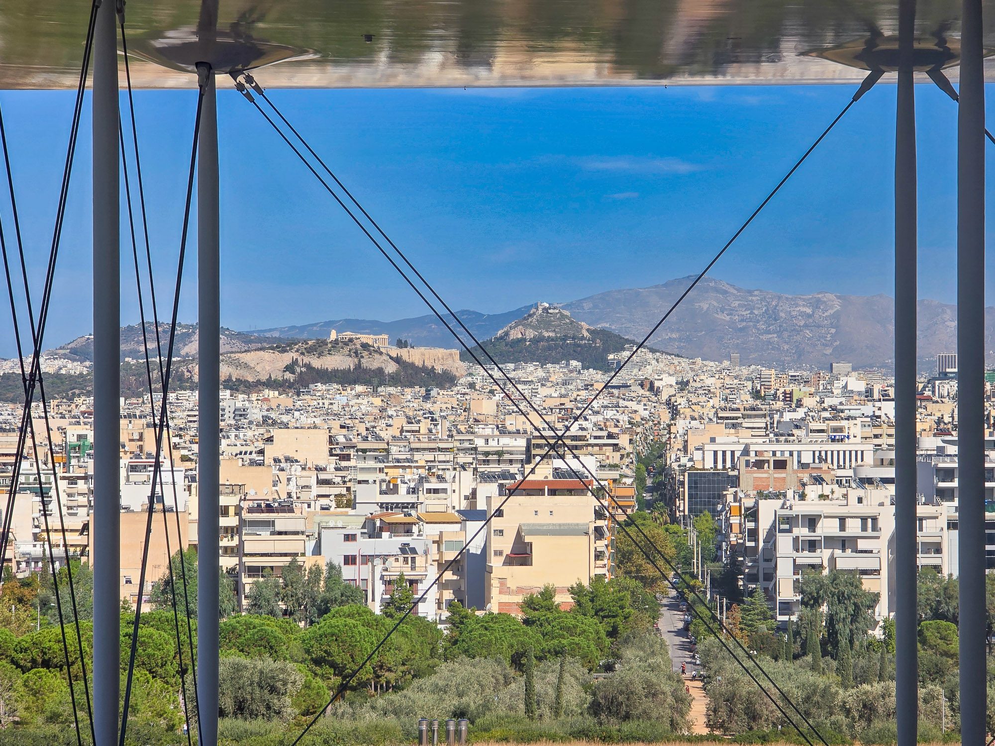 View from the Stavros Niarchos Foundation Cultural Centre towards Athens and Lycabbetus Hill