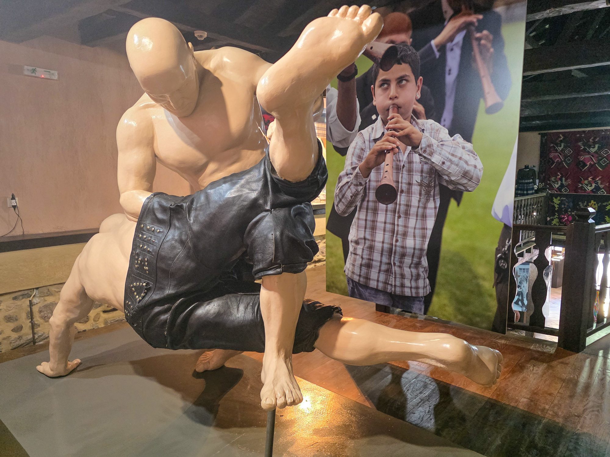 Scene of oil wrestling inside Sochos Museum near Thessaloniki
