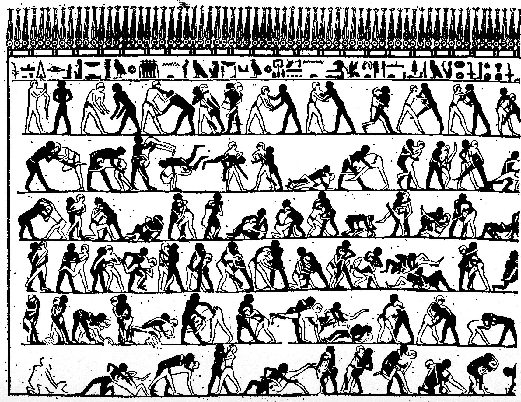 image of 400 sequential wrestling positions, in the tomb of Khnumhotep II at Beni Hasan