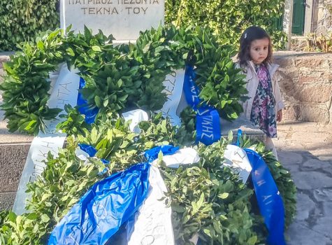 Lesvos 2022 War memorial in Molyvos Square on Oxi Day