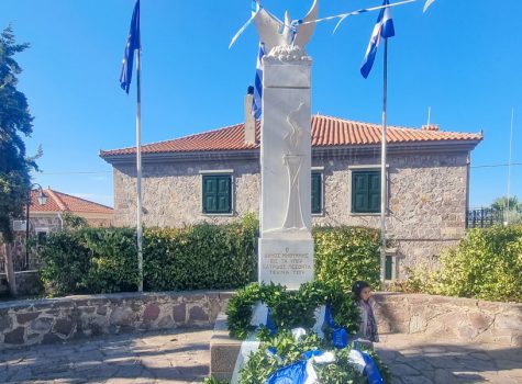 Lesvos 2022 War memorial in Molyvos Square on Oxi Day