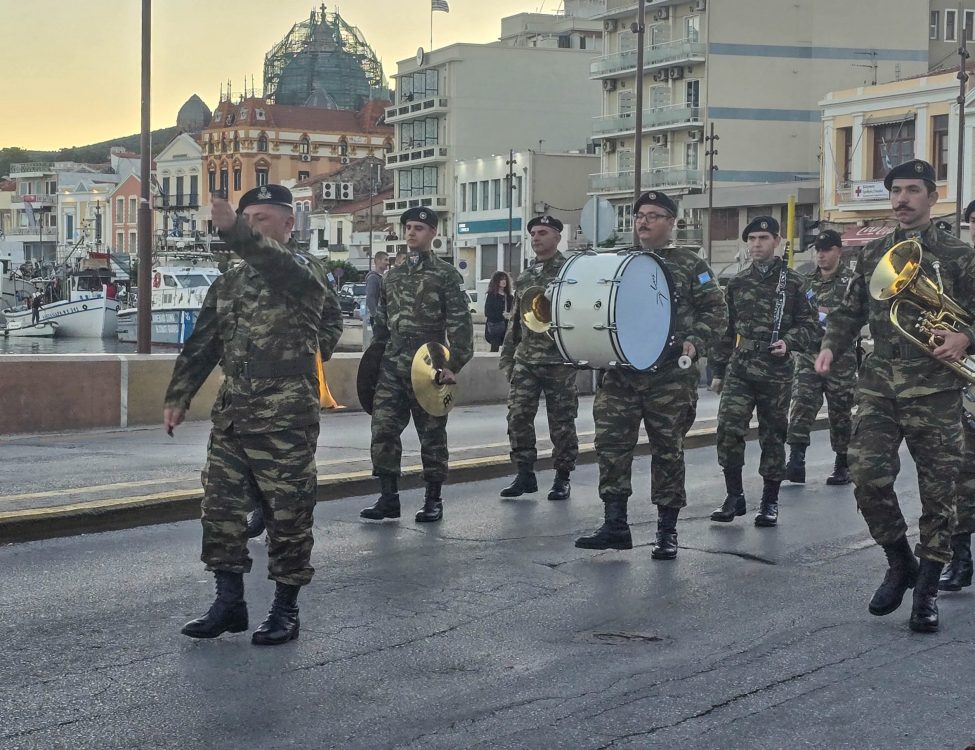 Lowering of the flag, Sappho Square, Mytilene Lesvos Lowering of the flag, Sappho Square