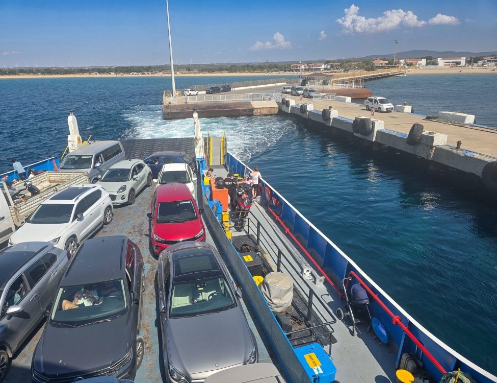 View from the Geyikli, Canakkale to Bozcaada island  ferry with the Geyikli beaches in the background