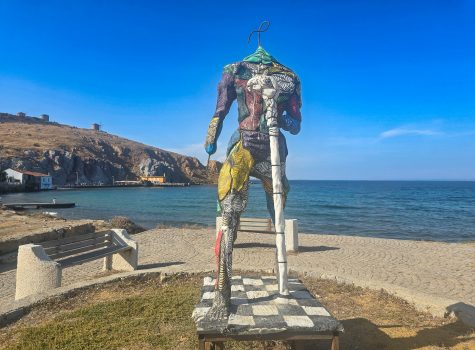 Sculpture and the Bay Sculpture by overlooking Bozcaada Beach in Bozcaada Island