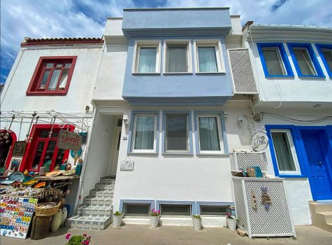 Alicante Hotel View of the facade of the Alicante Hotel in Bozcaada village