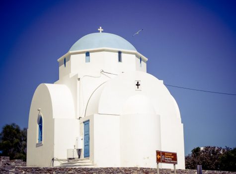 View of Church of Agia Marina at Antiparos Port