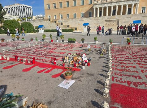 Syntagma Square and the memorial to the victims of the Tempi disaster