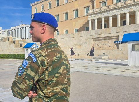 Evzones at Syntagma Square View of the Evzones changing of the guard at Syntagma Square
